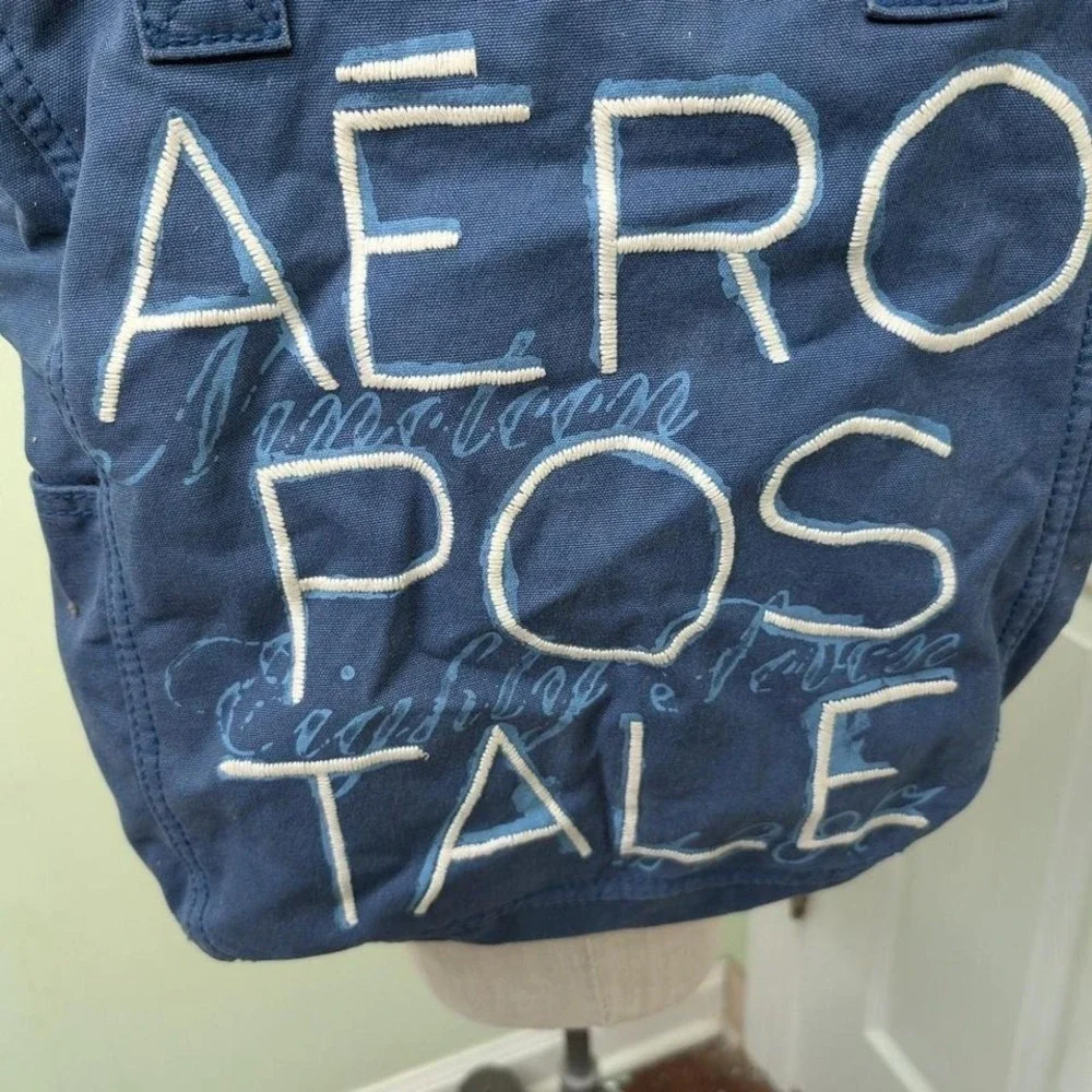 Aeropostale blue canvas tote‎ bag with white embroidery